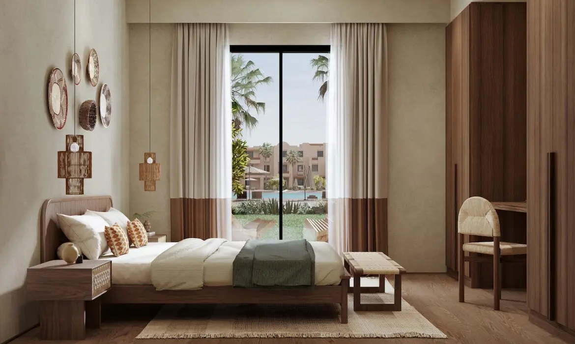 Nuba El Gouna Bedroom with Sand Pool View