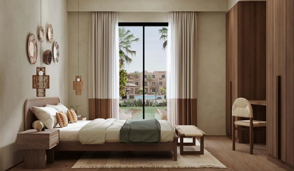Nuba El Gouna Bedroom with Sand Pool View
