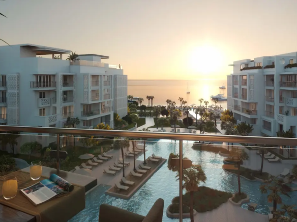 Aldau Strand Hurghada View from Balcony to Pools, Beach, Landscape & Buildings