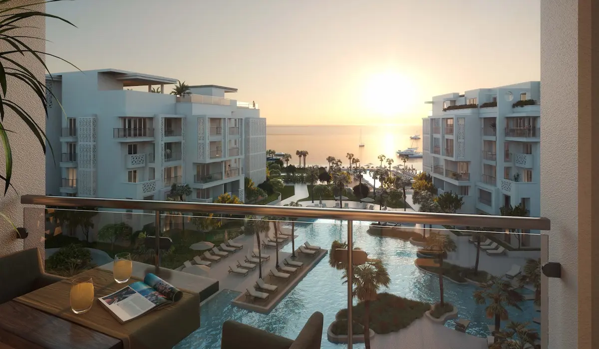 Aldau Strand Hurghada View from Balcony to Pools, Beach, Landscape & Buildings